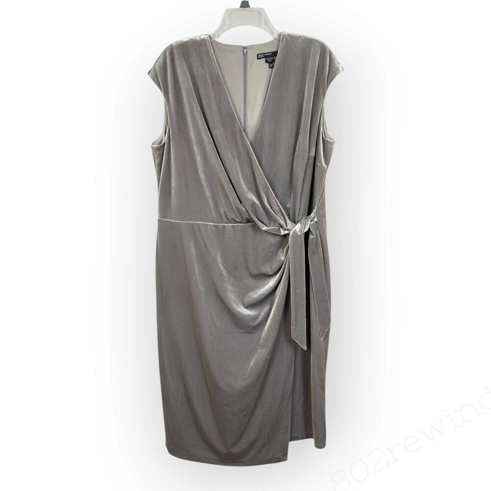 Maggy London Silver-Grey Velvet Wrap Party Dress 18W Midi Holiday Sleeveless